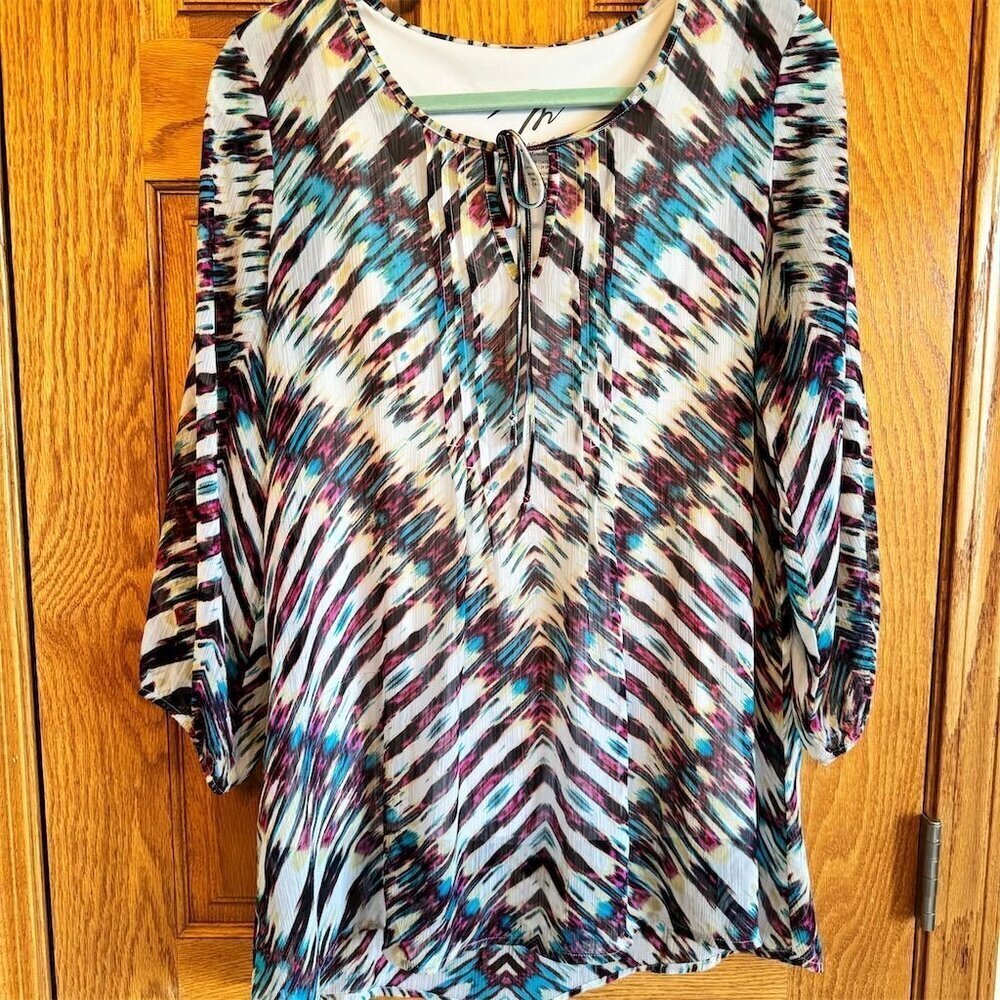 Miraclebody by Miraclesuit Women's Geometric Blouse 3/4 Sleeve L